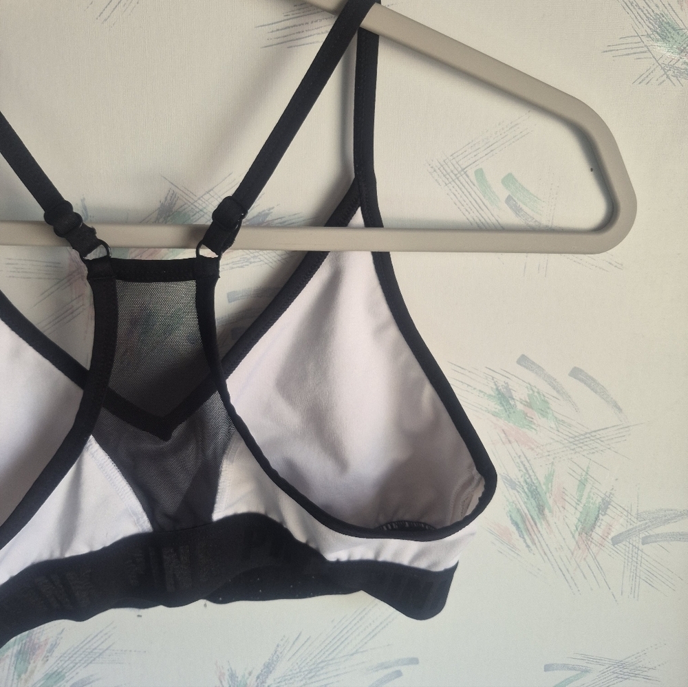 PINK Victoria's Secret White & Black Racerback Sports Bra - Picture 7 of 7